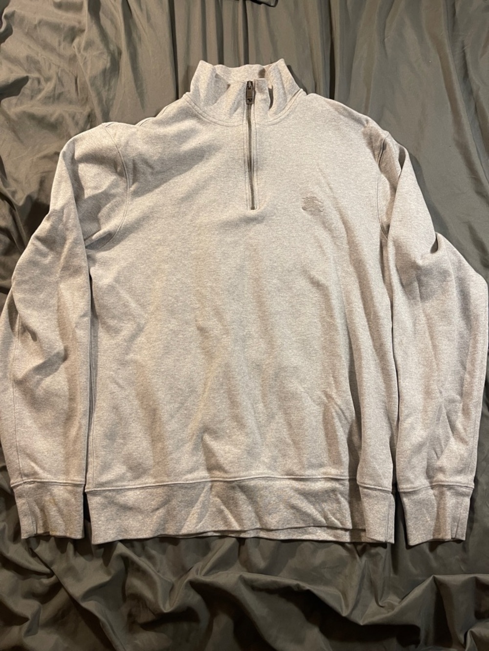 Burberry Light Gray Zip-Up Pullover Sweater